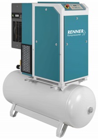 Schraubenkompressor mit Druckluftbehälter und angebautem Kältetrockner - 7,5 bis 15 bar - bis 2,24 m³/min
