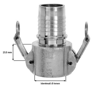 Mörtelkupplung - Mutterteil mit Schlauchtülle - Größe 50 - zwei Nockenhebel - für Hydraulikeinband