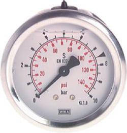 Glyzerinmanometer waagerecht - Ø 63 mm - Chromnickelstahl / Messing - Klasse 1,6