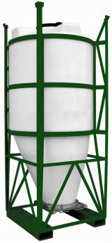 Zylindrischer asymmetrischer Behälter mit Schraubdeckel in Stahlgestell - 1005 bis 2000 Liter