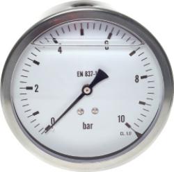 Glyzerinmanometer waagerecht - Ø 100 mm - Chromnickelstahl/Messing - Klasse 1,0 - Eco-Line