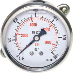 Glyzerin-Einbaumanometer waagerecht - Ø 63 mm - Chromnickelstahl/Messing - Eco-Line